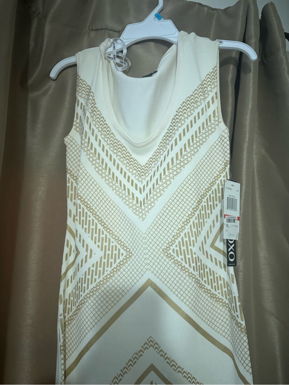 XOXO White Sleeveless Camisole with Gold Geometric Print
